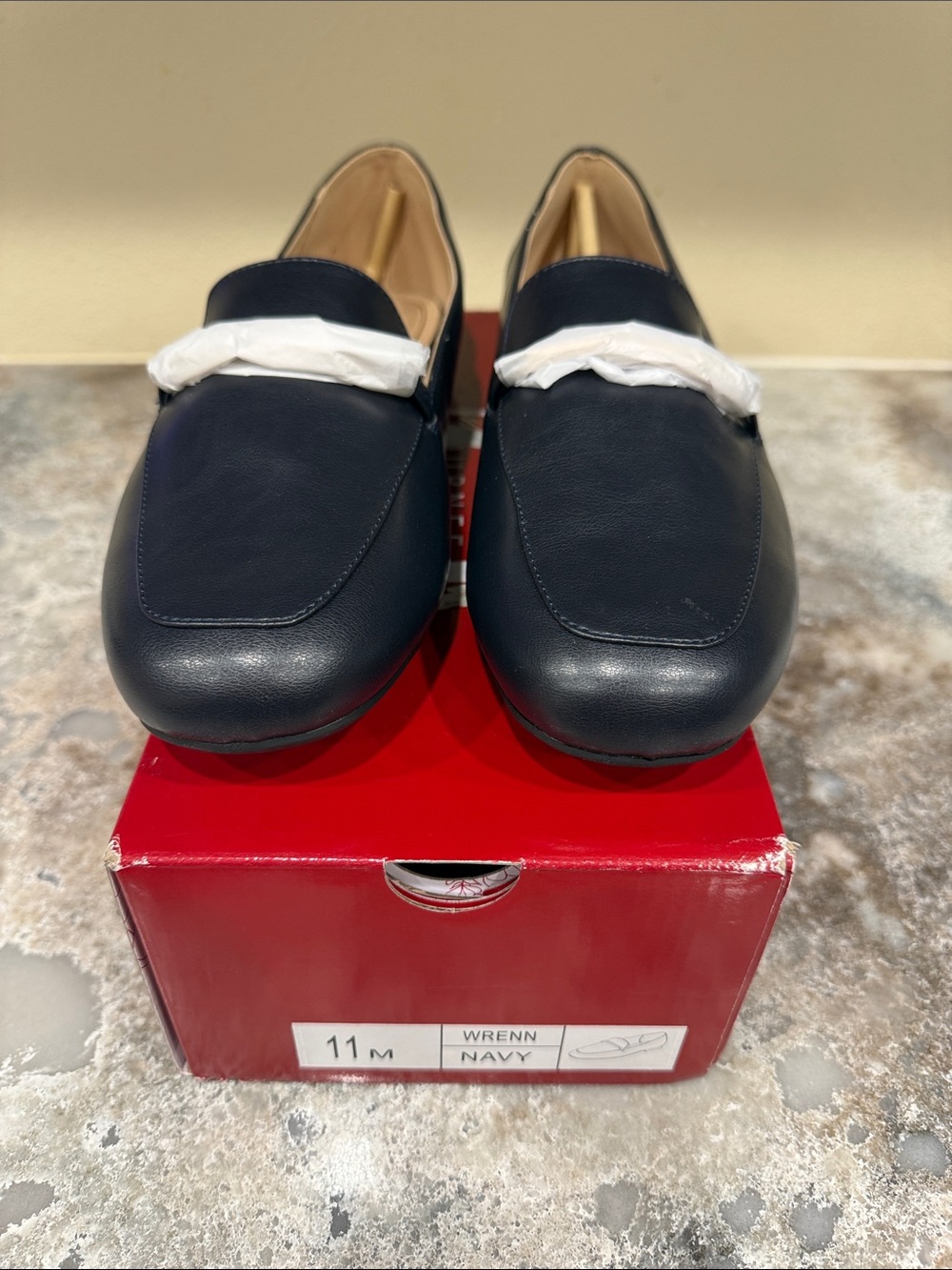 Journee Collection Navy Slip-On Loafers with White Accent